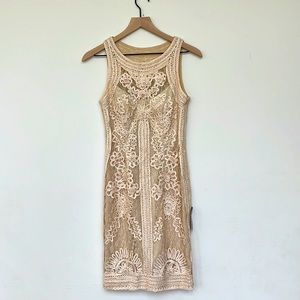 Sue Wong Nocturne Nude Beaded Shift Dress NWT